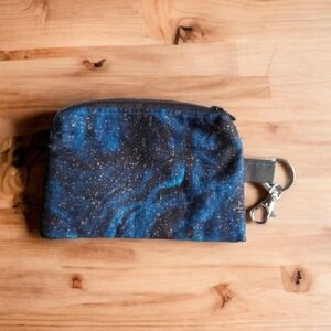 Handmade Blue and Black Zippered Coin Purse with Keychain Lobster Claw
